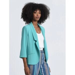 MOLLY BRACKEN Teal Notched Collar 3/4 Sleeve Open Blazer // L